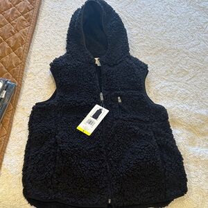 Women's Black Sherpa Hooded Vest
